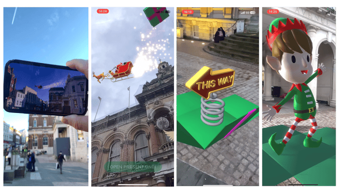 Sammy and Santa flying around the Cornhill